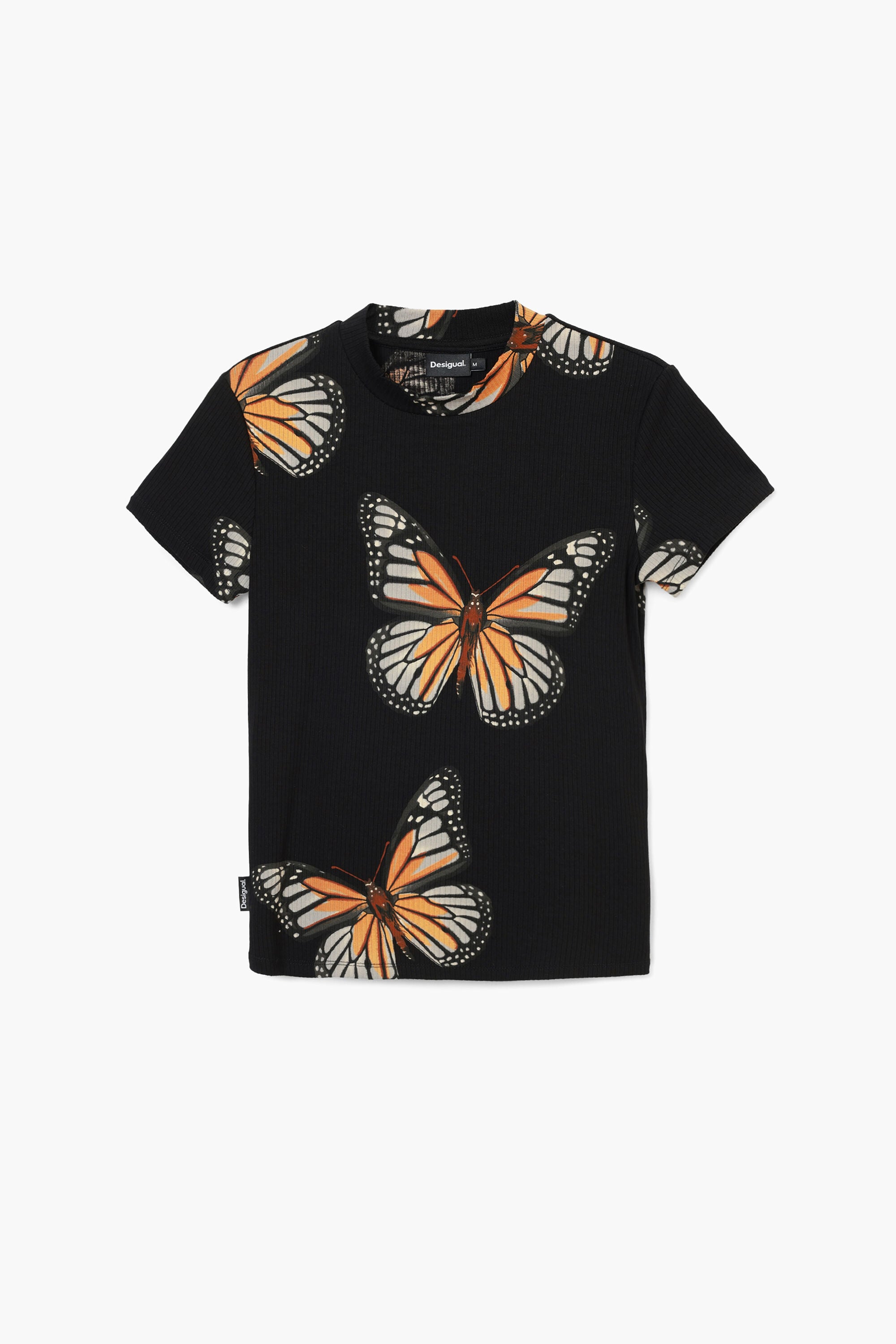Desigual, Camiseta manga corta mariposas, Viscosa, Negro, XS