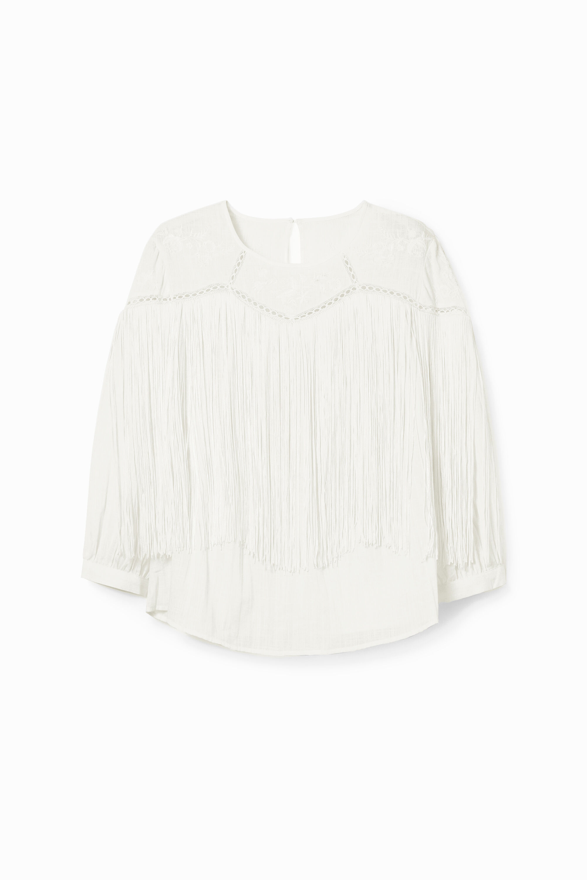 Embroidered fringing blouse - WHITE - M