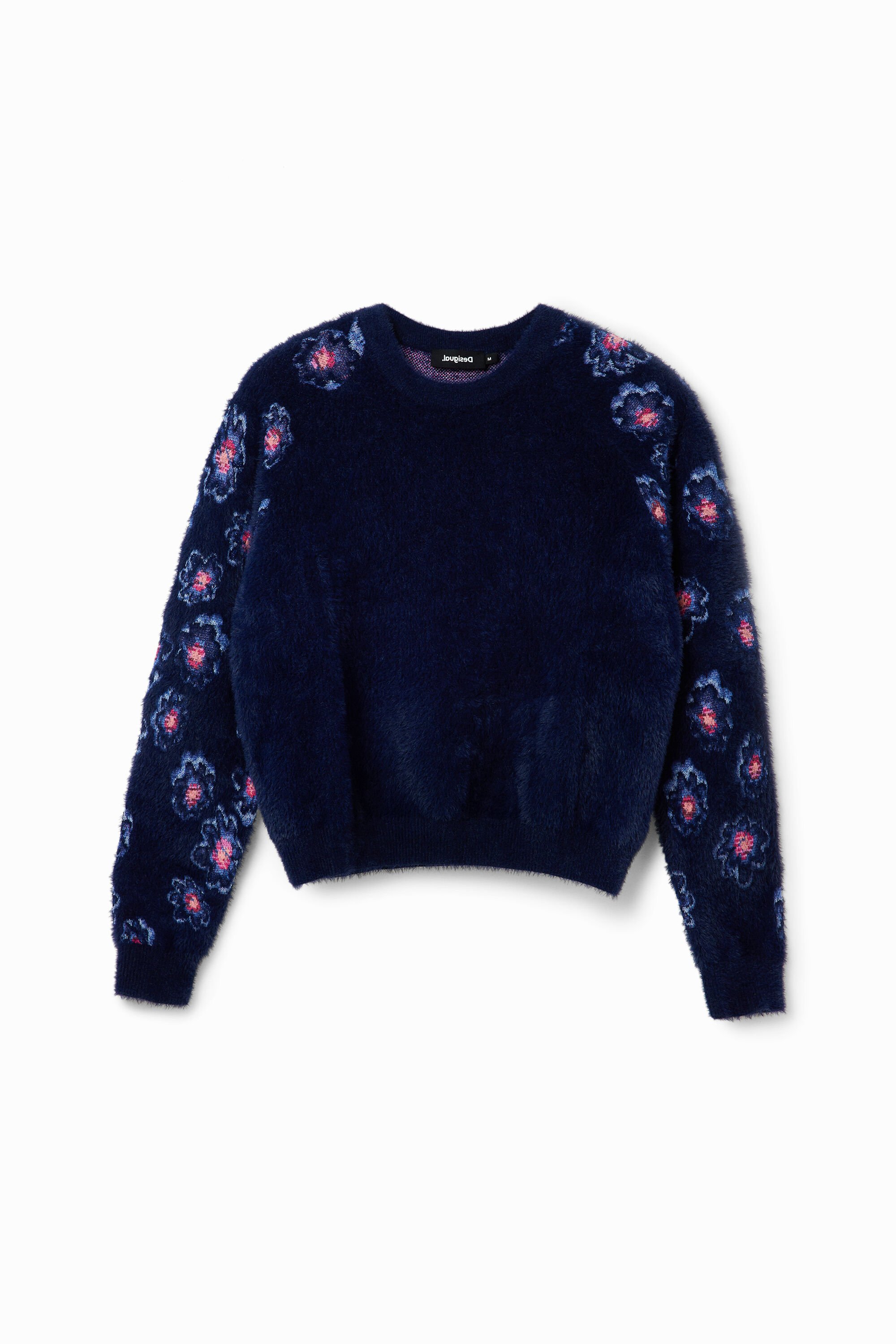 Desigual Floral Fur-effect Pullover In Blue