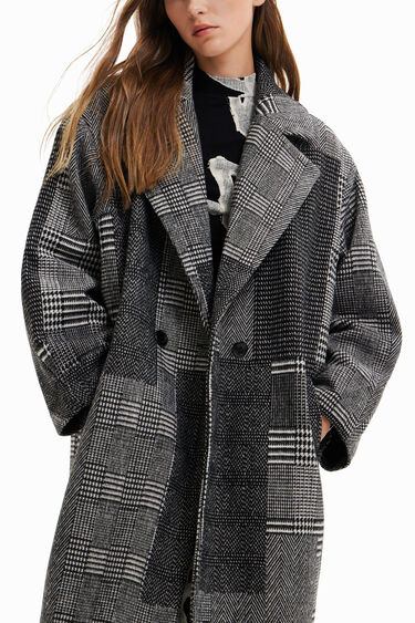 Long patchwork wool coat | Desigual