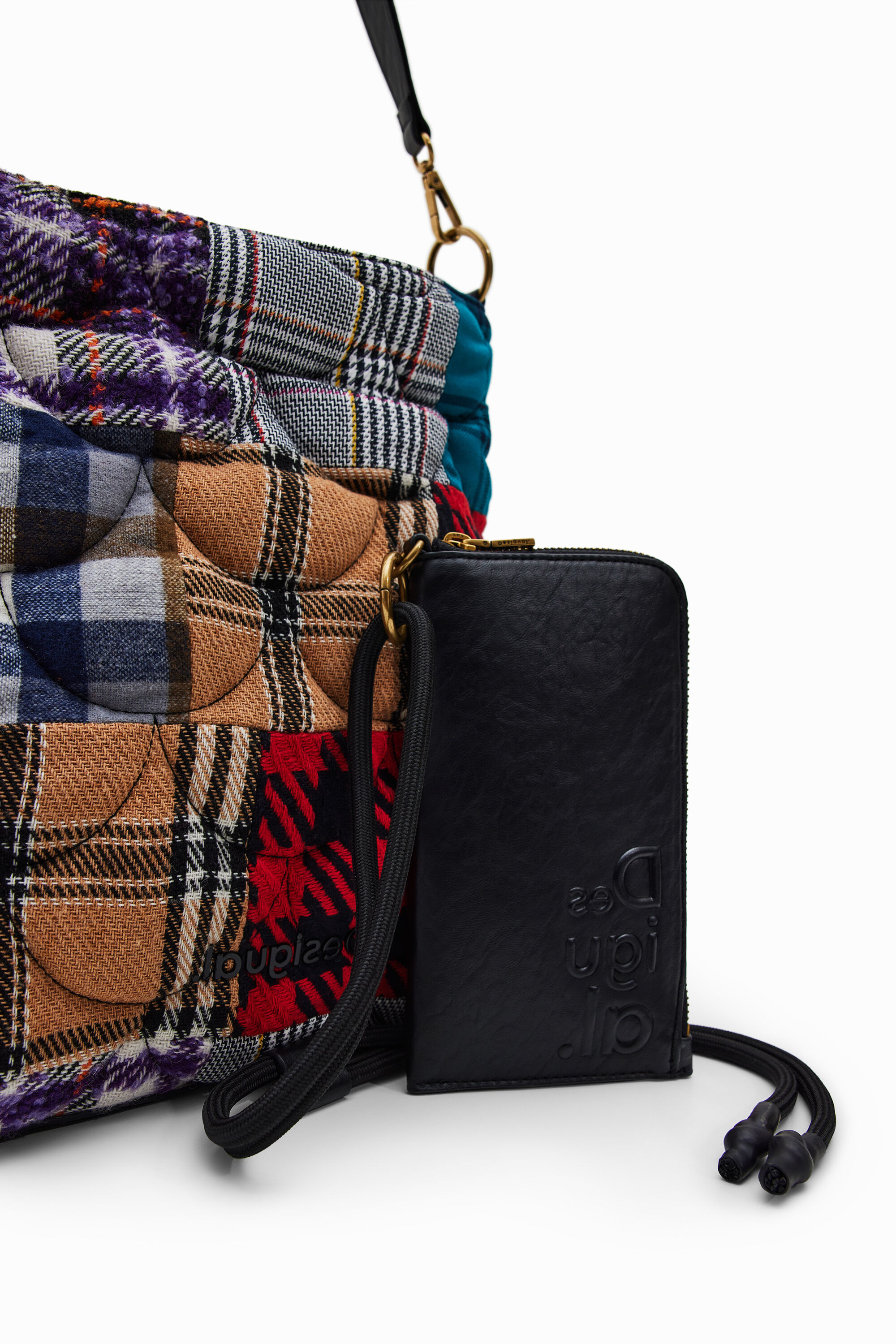 Large tartan bucket bag