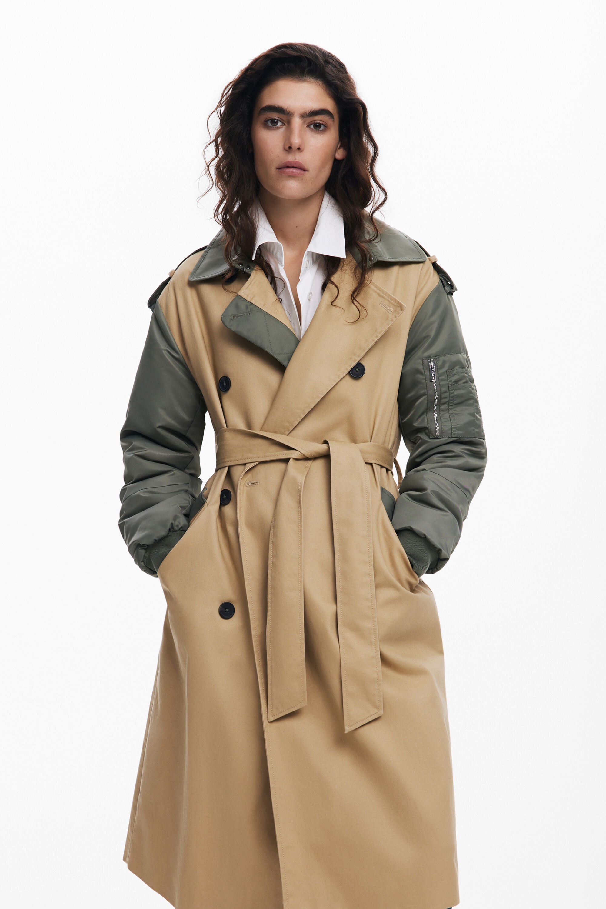 Desigual Combined Parka In Brown