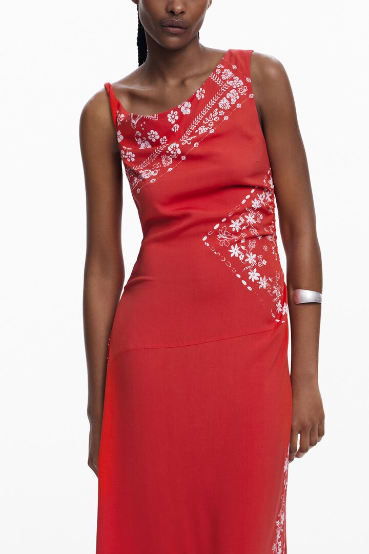 Asymmetric bandana floral dress
