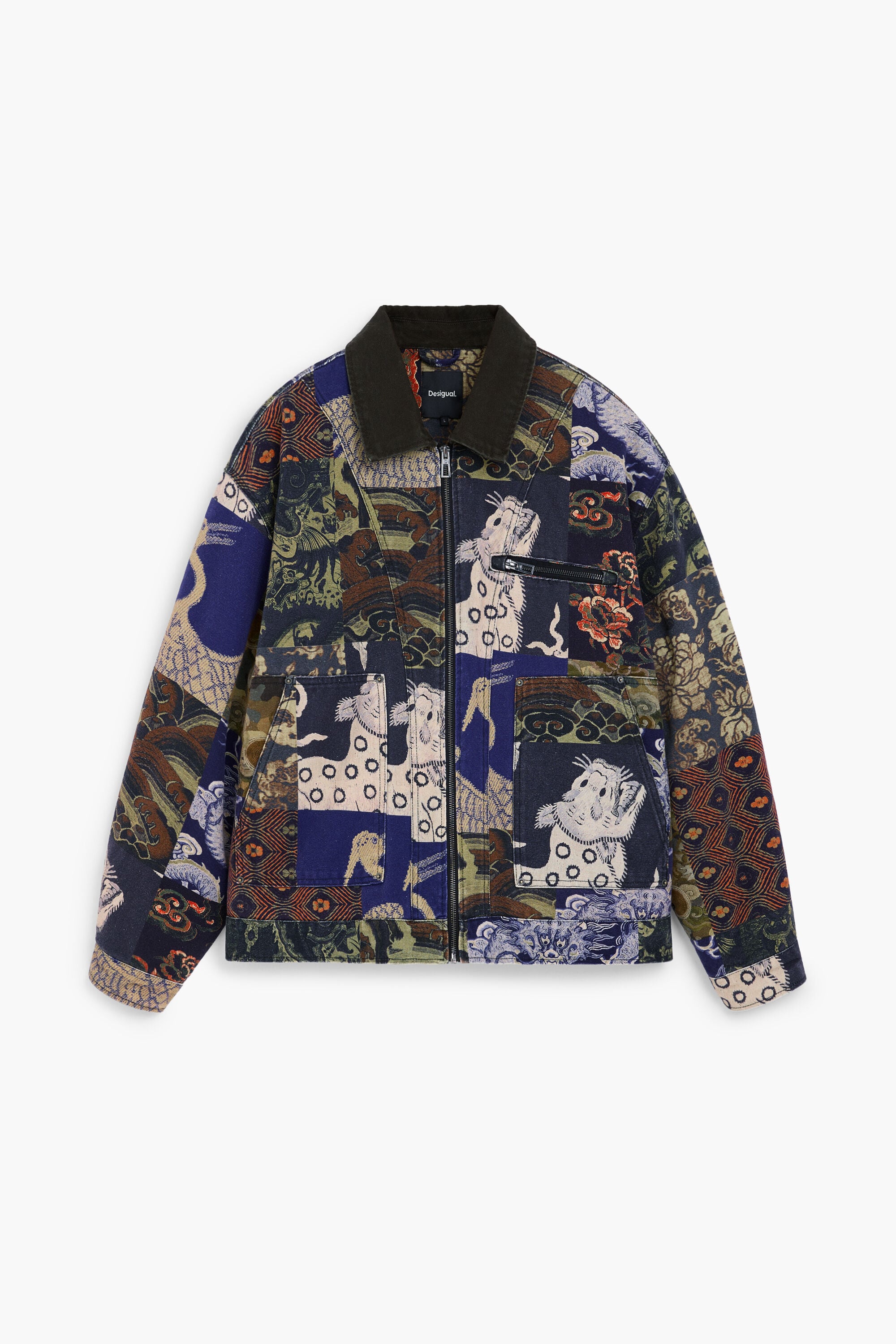 Printed jacquard jacket green for men I Desigual.com