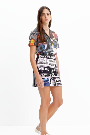 חצאית מיני בגזרת Slim עם הדפס עיתון | Desigual