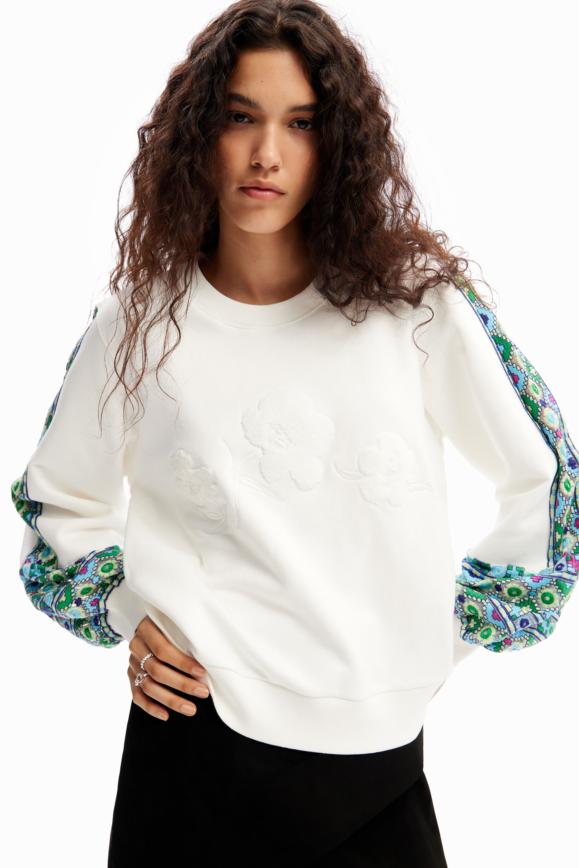 Embroidered puff sweatshirt - WHITE - L