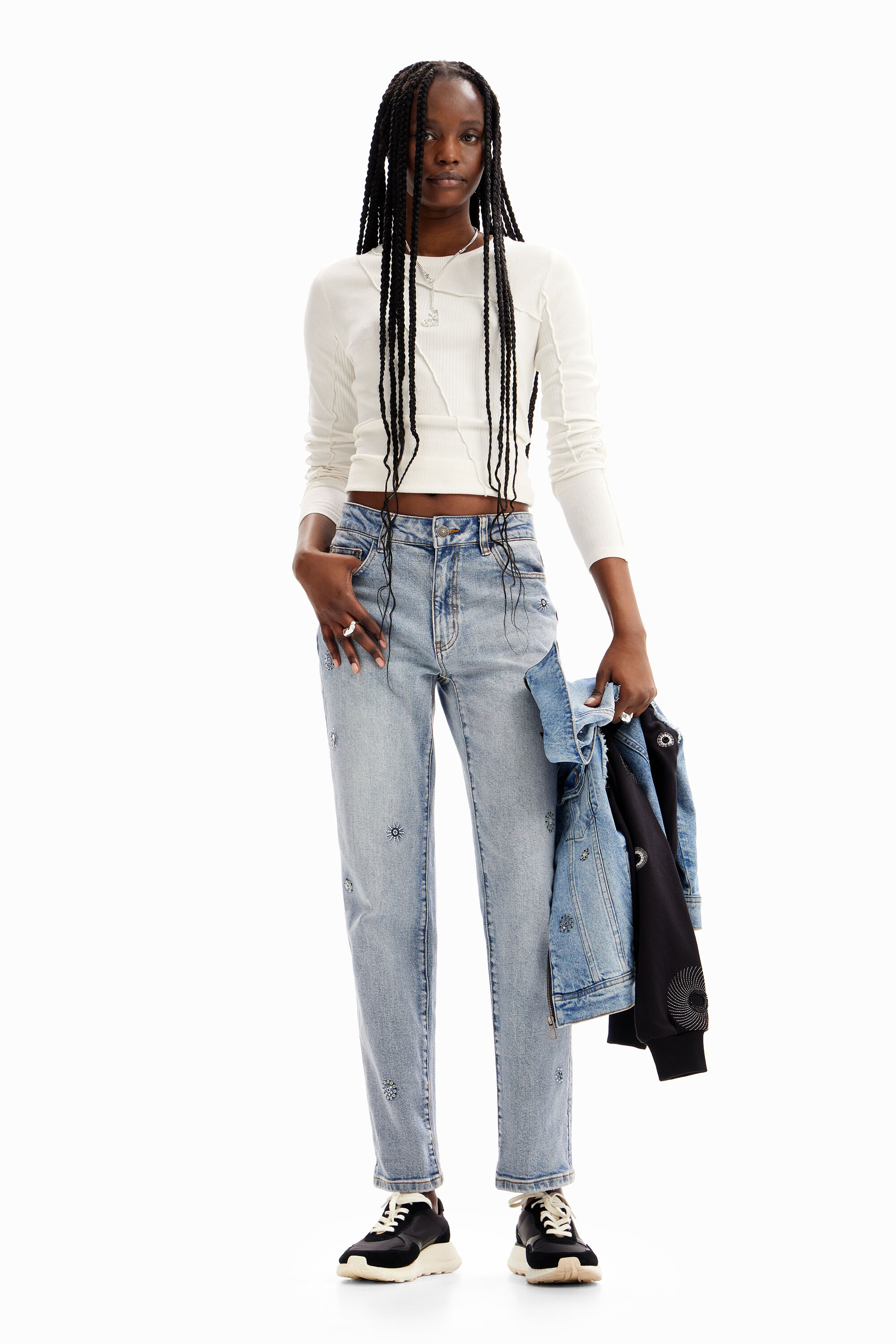 Desigual Straight appliquéd jeans