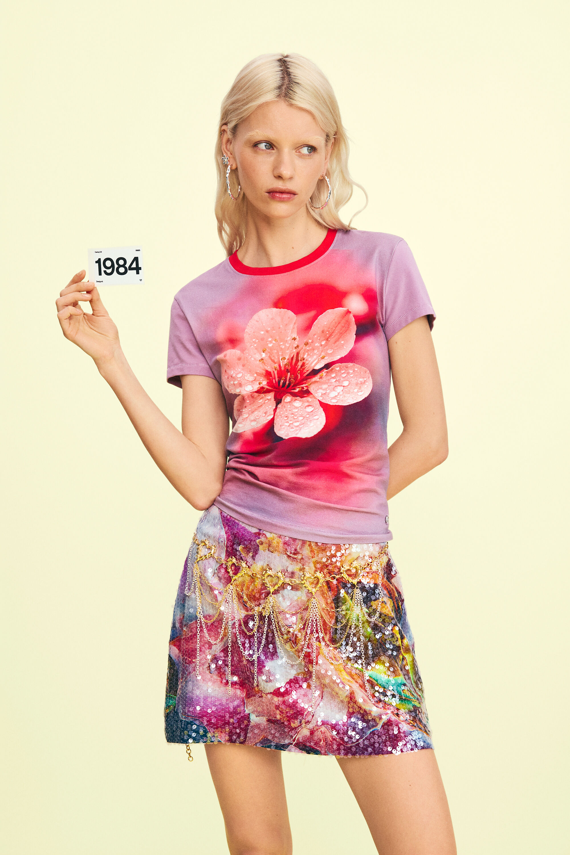 Desigual, T-shirt blume, Damen, Baumwolle, Rot, M