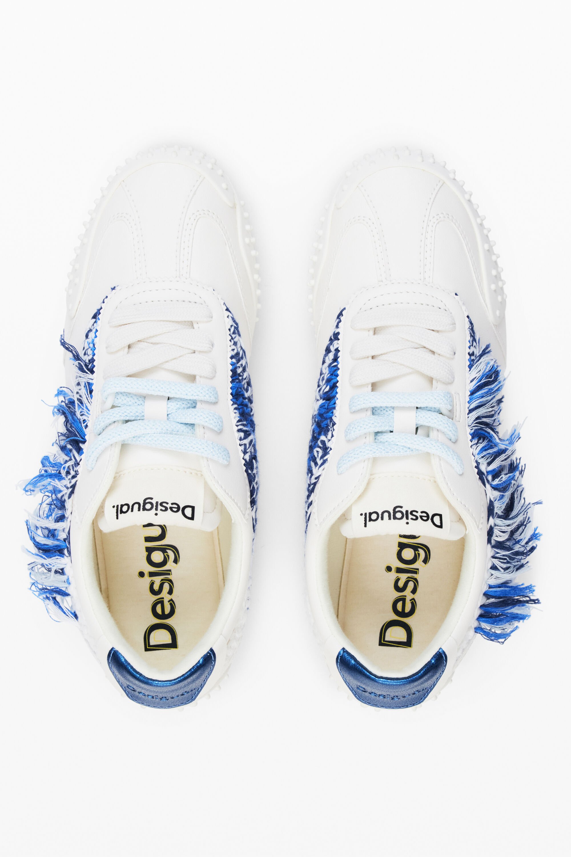 Shop Desigual Frayed Fabric Sneakers In White