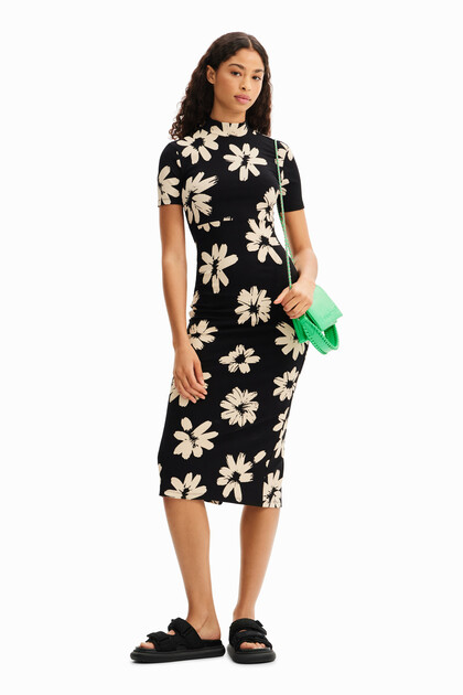 Kunstvolles Midikleid Slim Fit Blumen