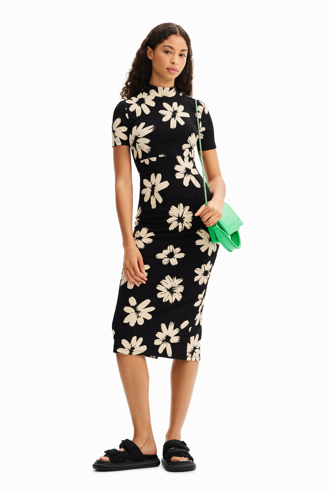 achter Fictief aankunnen Slim fit midi-jurk met arty bloemen voor dames | Desigual.com