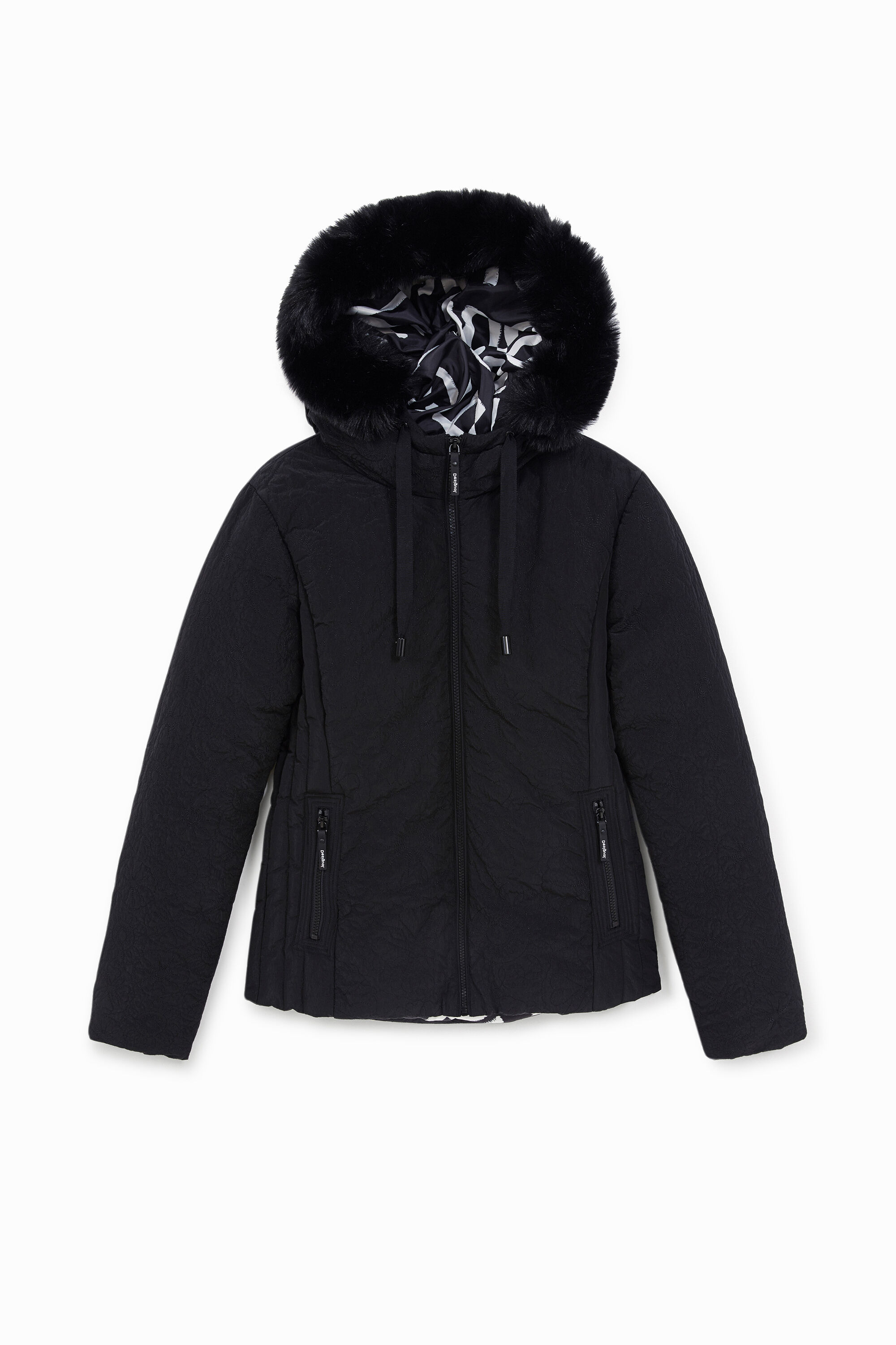 Desigual Slim Padded Jacket Hood In Black