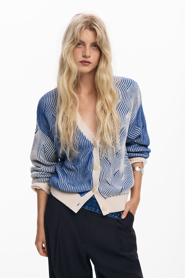 Cardigan en maille bicolore