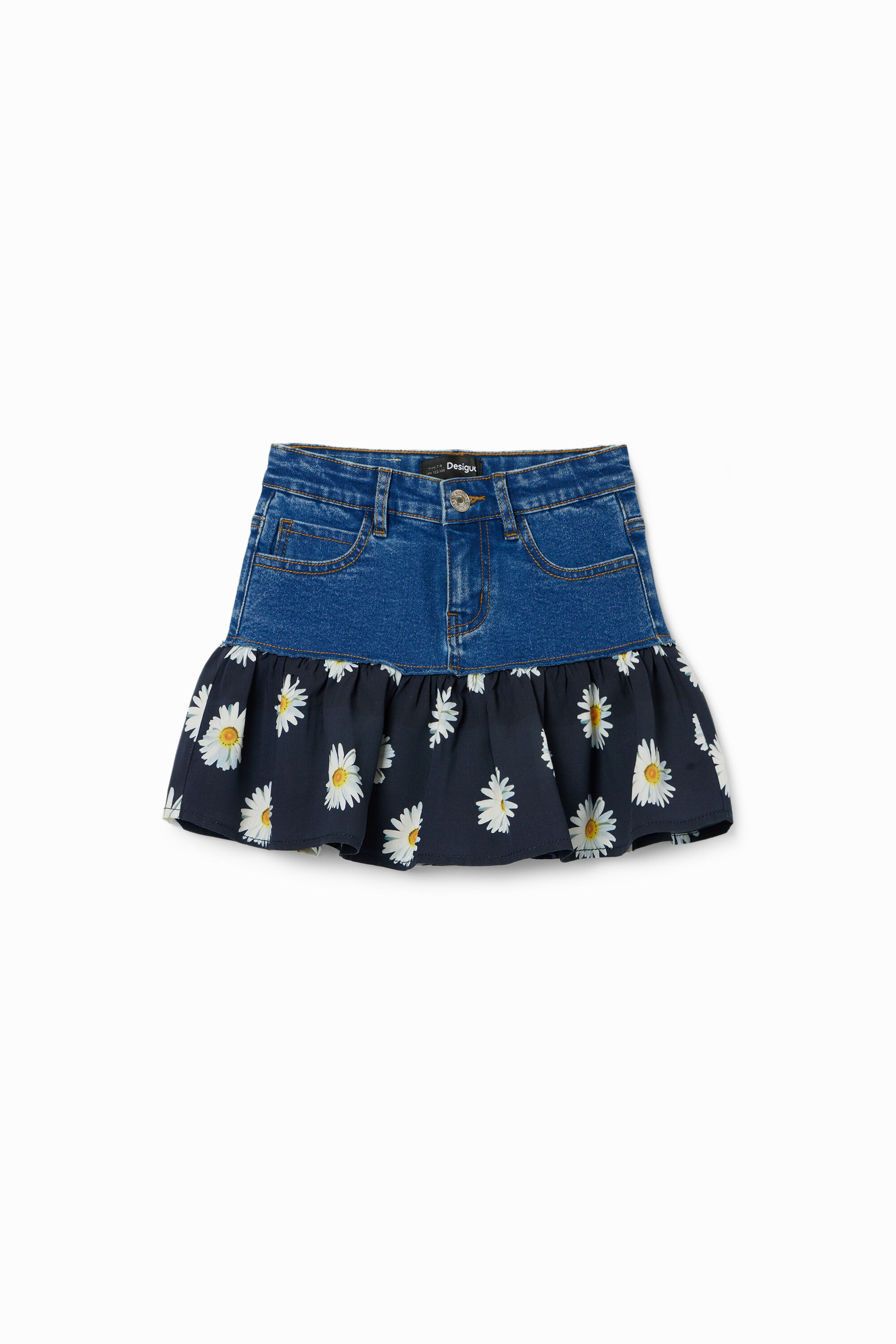 Mini jupe jean volants marguerites pour fille I Desigual