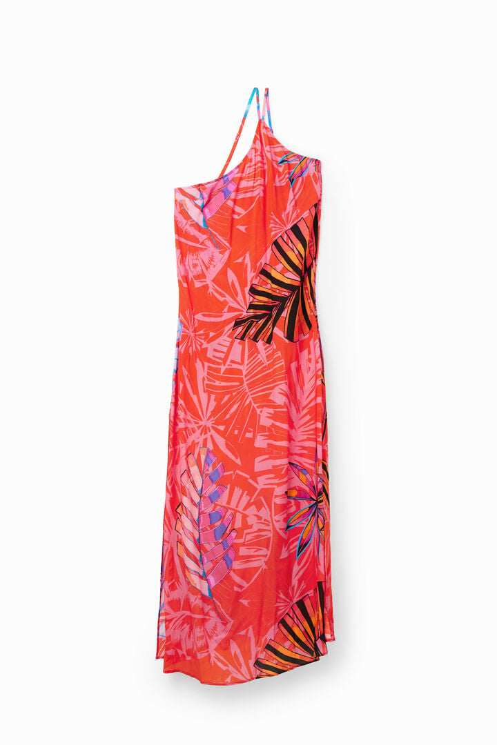 Vestido midi asimétrico tropical