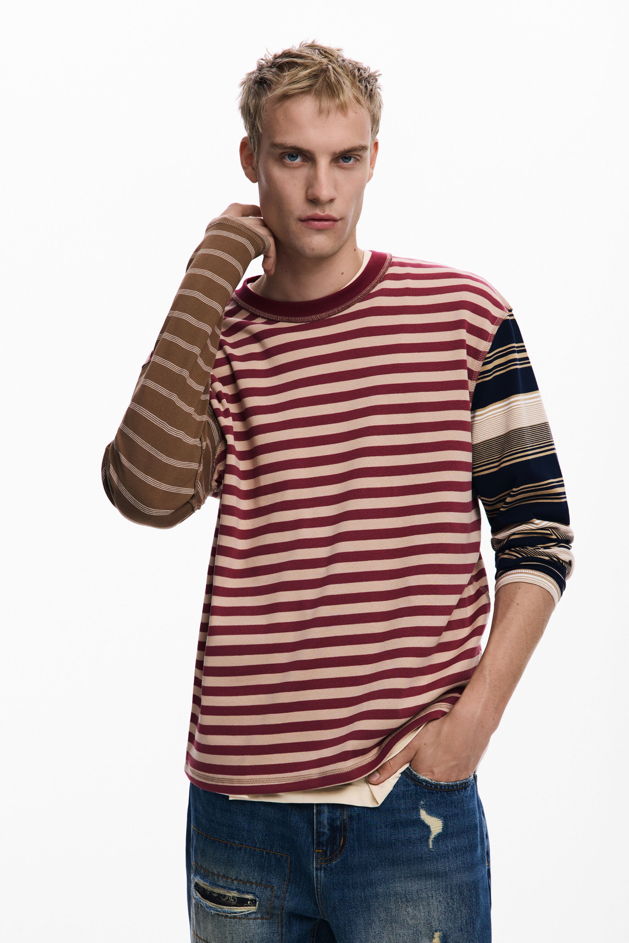 Desigual Grunge gestreept T-shirt - MATERIAL FINISHES