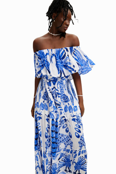 Long dress with ruffle by Stella Jean. | Desigual