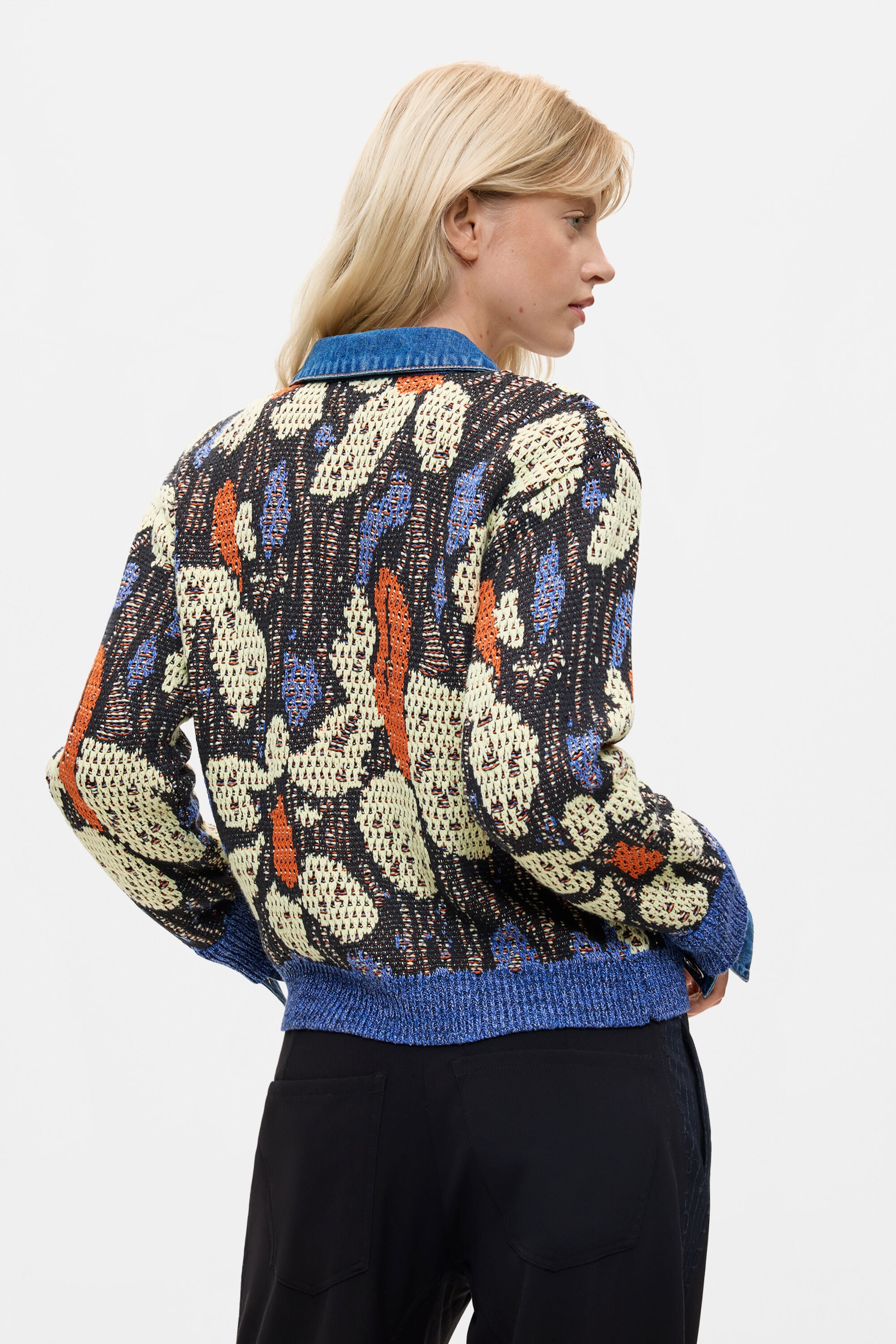 Jacquard jacket with denim details blue Women's I Desigual.com