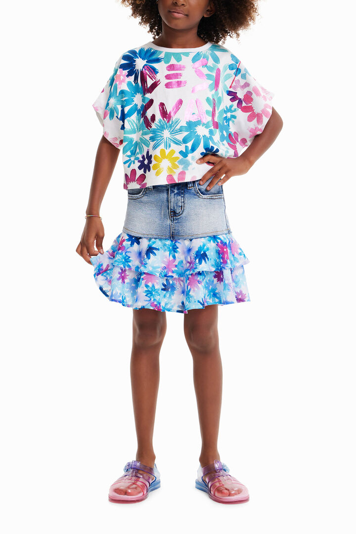 Minifalda vaquera volantes flores | Desigual