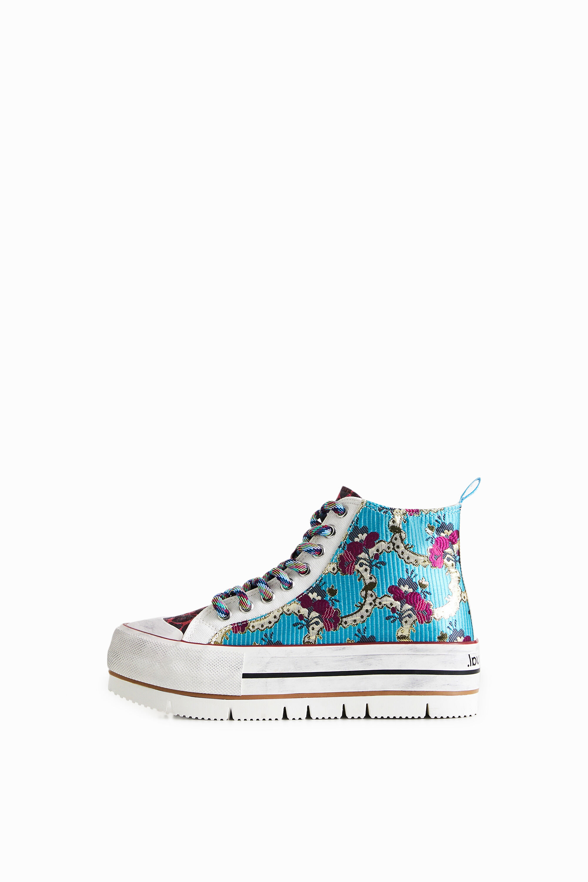 Floral patchwork high-top platform sneakers - MATERIAL FINISHES - 37