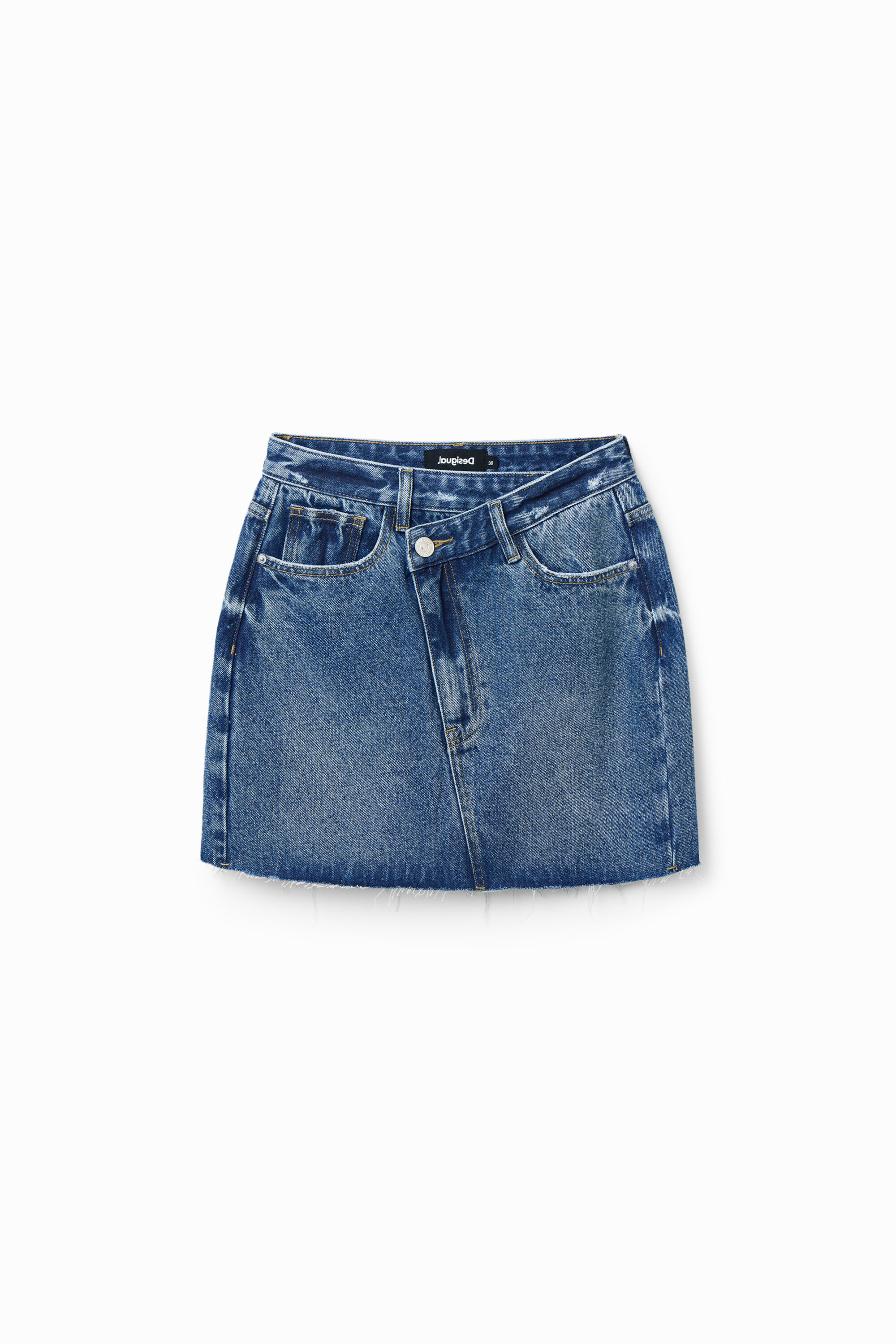 Desigual Denim Criss-cross Waist Mini Skirt In Blue