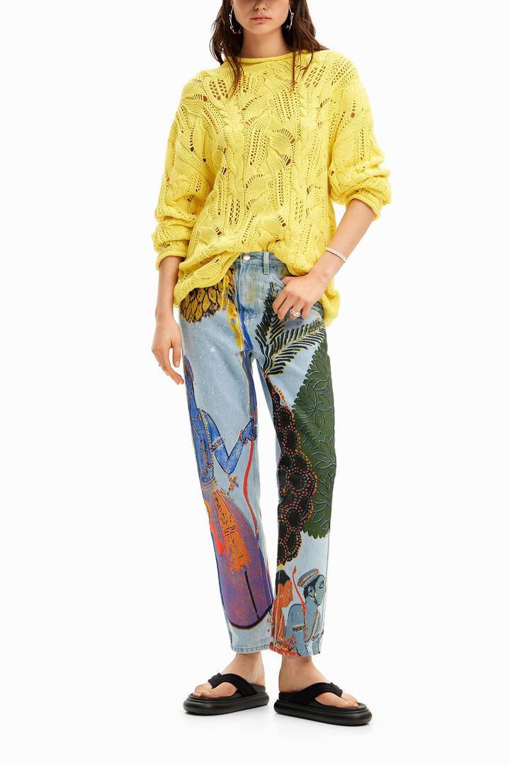 Straight jeans with India print | Desigual