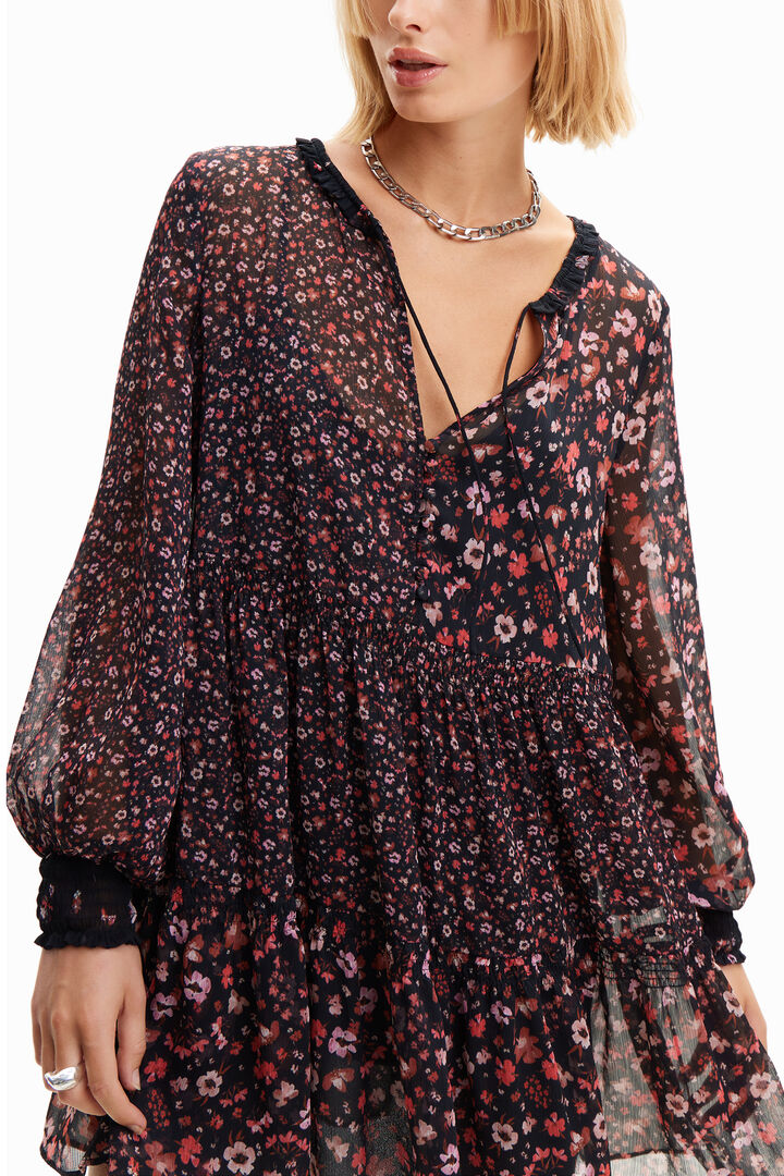 Short floral chiffon dress | Desigual