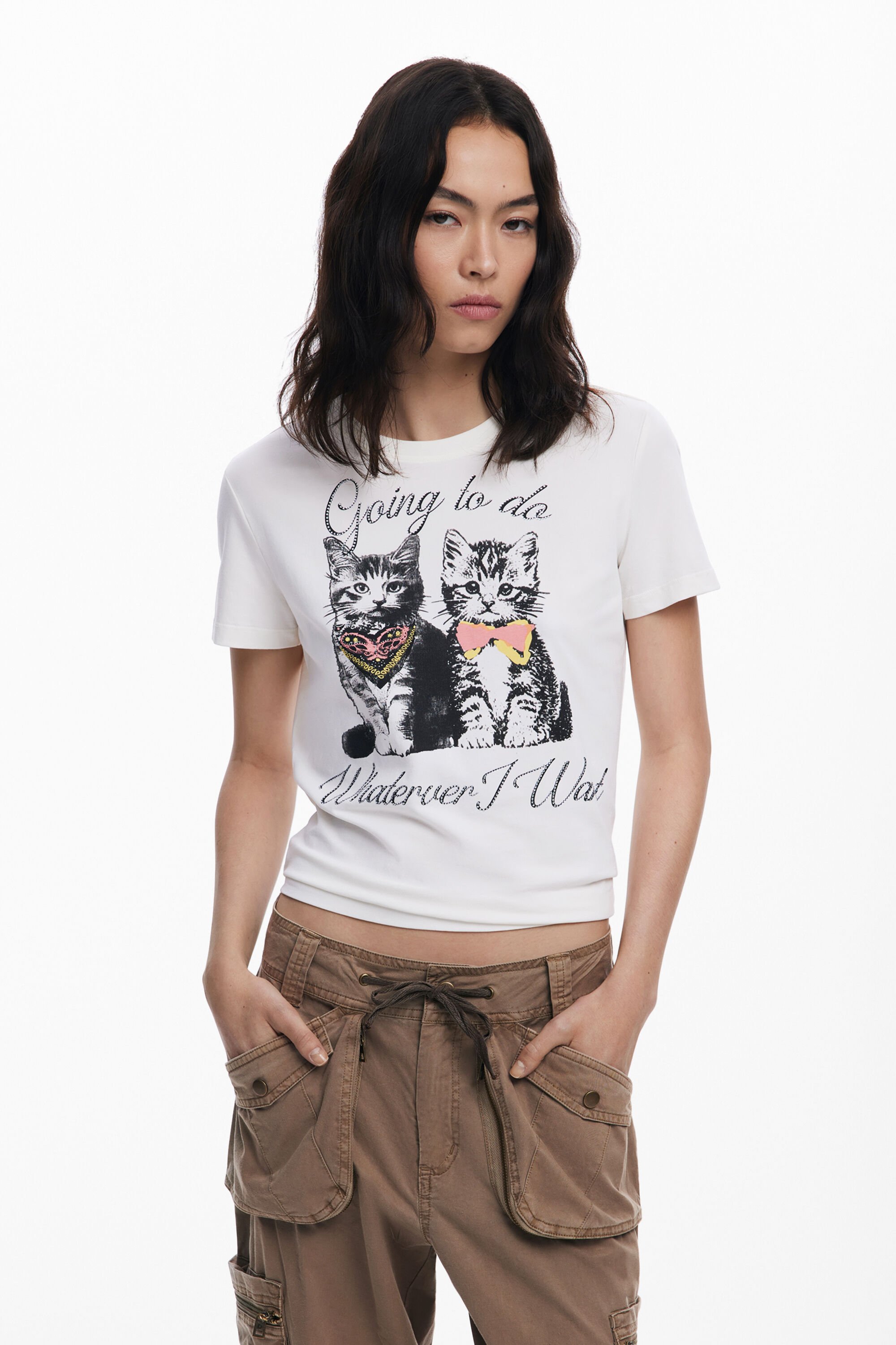 T-shirt met katten en strass