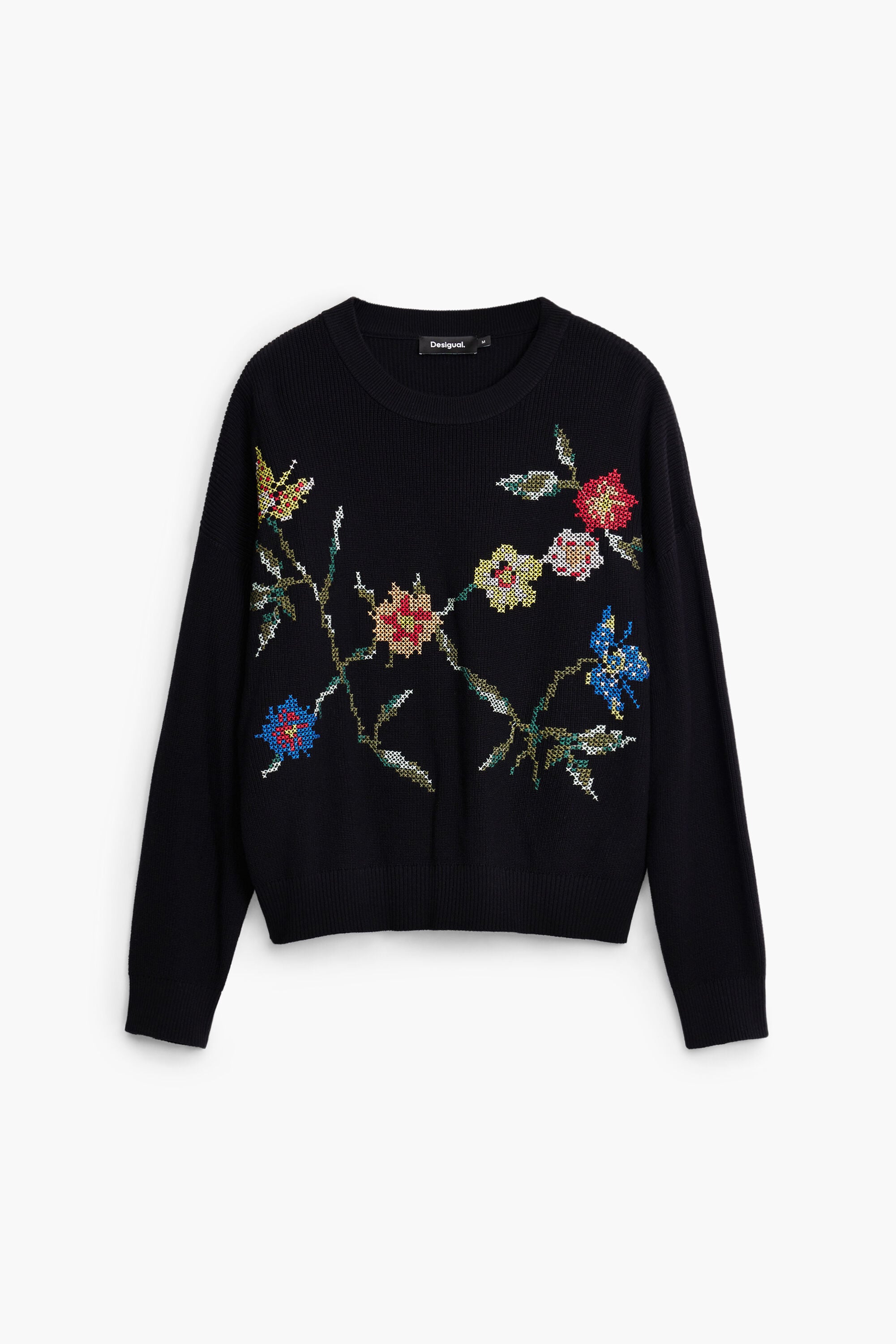 Desigual, Blumen besticktes Sweatshirt, Baumwolle, Schwarz, XXL