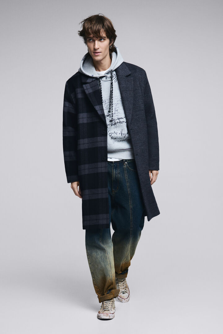 Checkered bimaterial coat