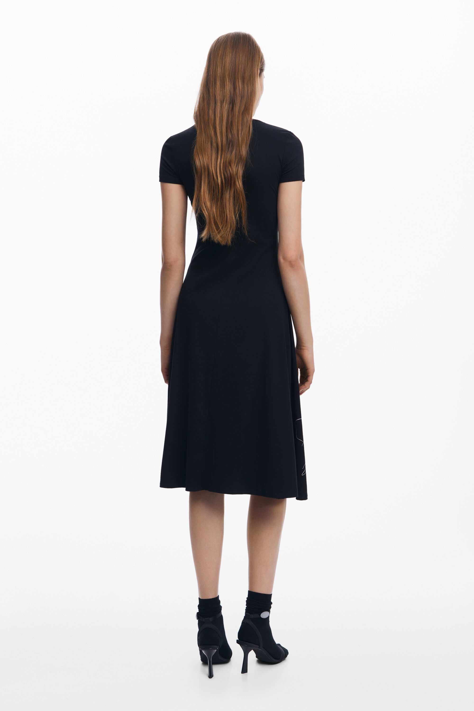 Desigual Midi Dress With Floral Silhouettes In Black