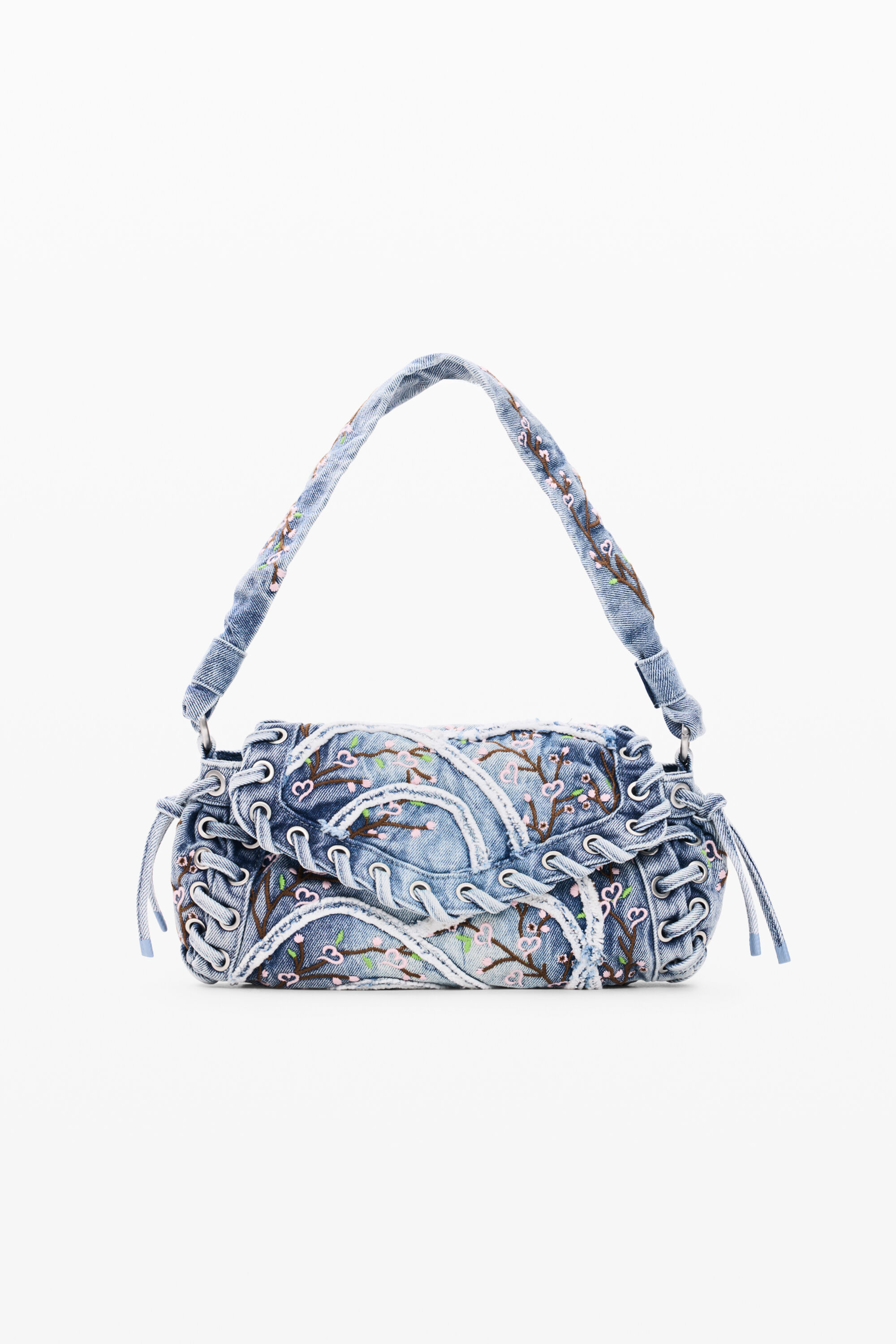 Bolso Bordados Grande, Mujer, Algodon, Azul, U