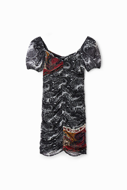 Short ruched Paisley dress