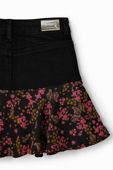 Floral ruffle denim mini skirt | Desigual