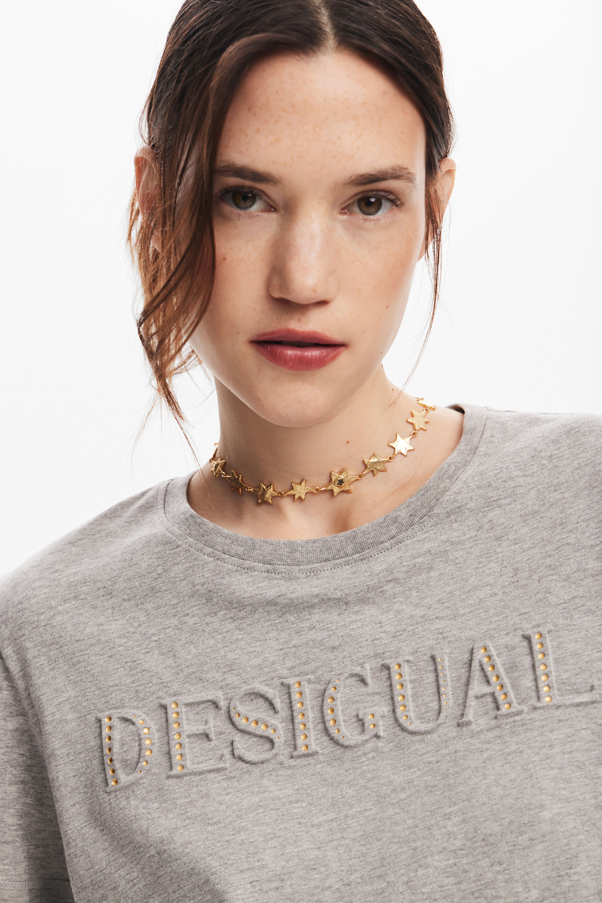 T shirt with rhinestone logo