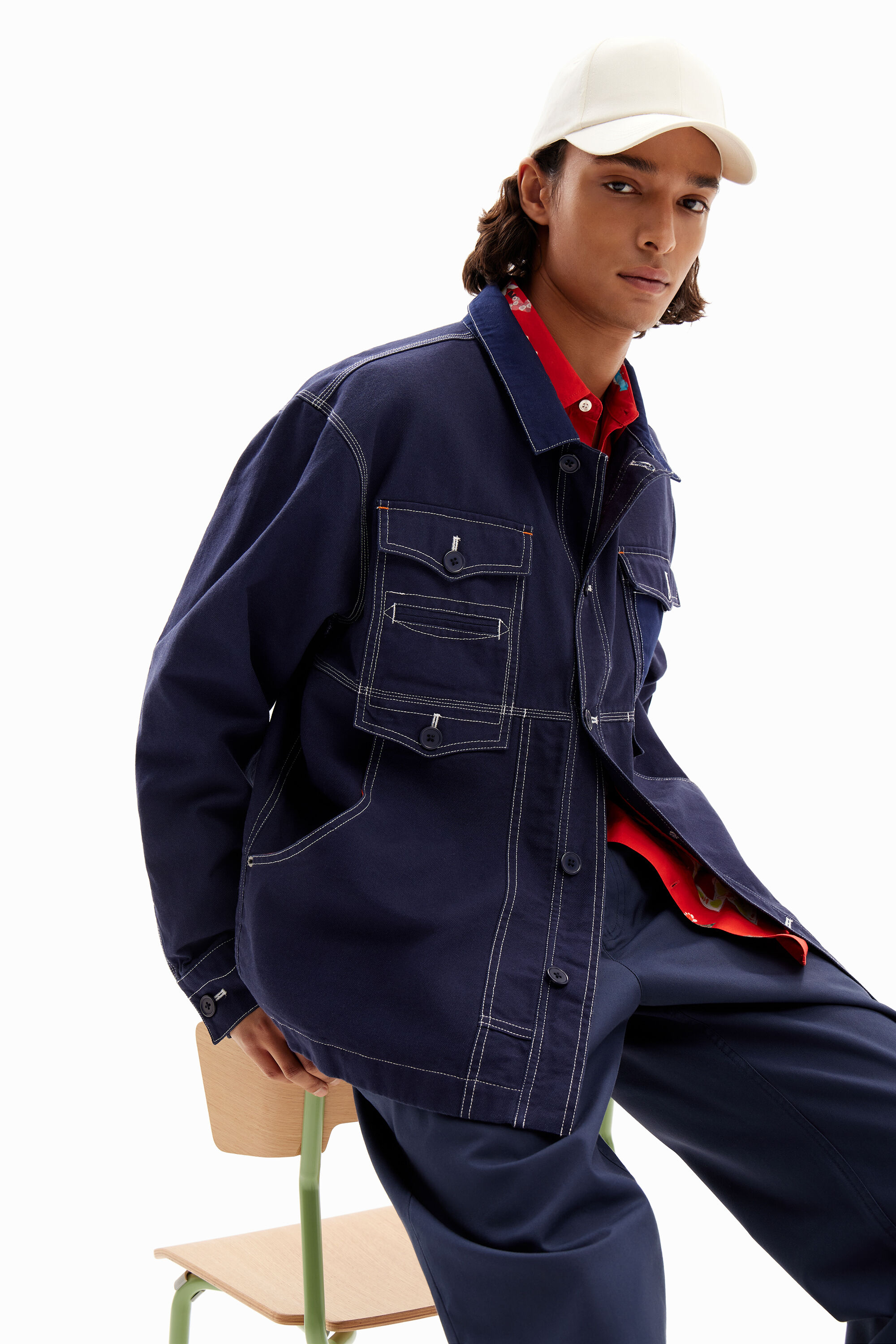 Shop Desigual Twill Worker Jacket In Blue