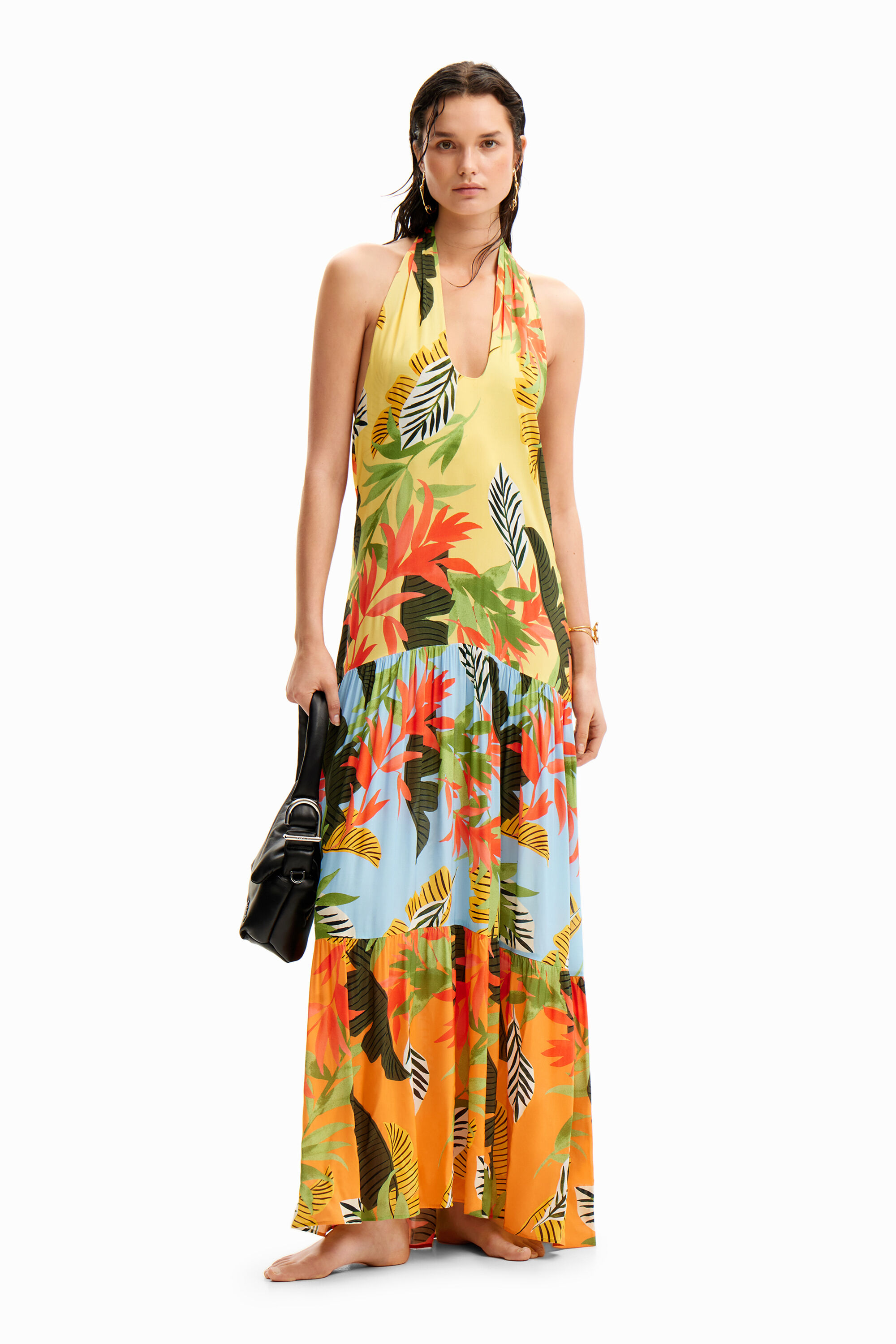 Shop Desigual Tropical Halter Neck Maxi Dress In Material Finishes