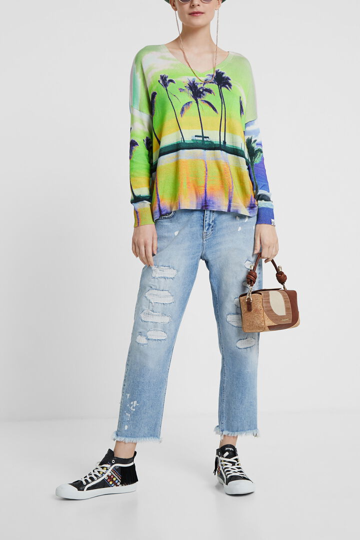 Pull fin imprimé hawaïen | Desigual
