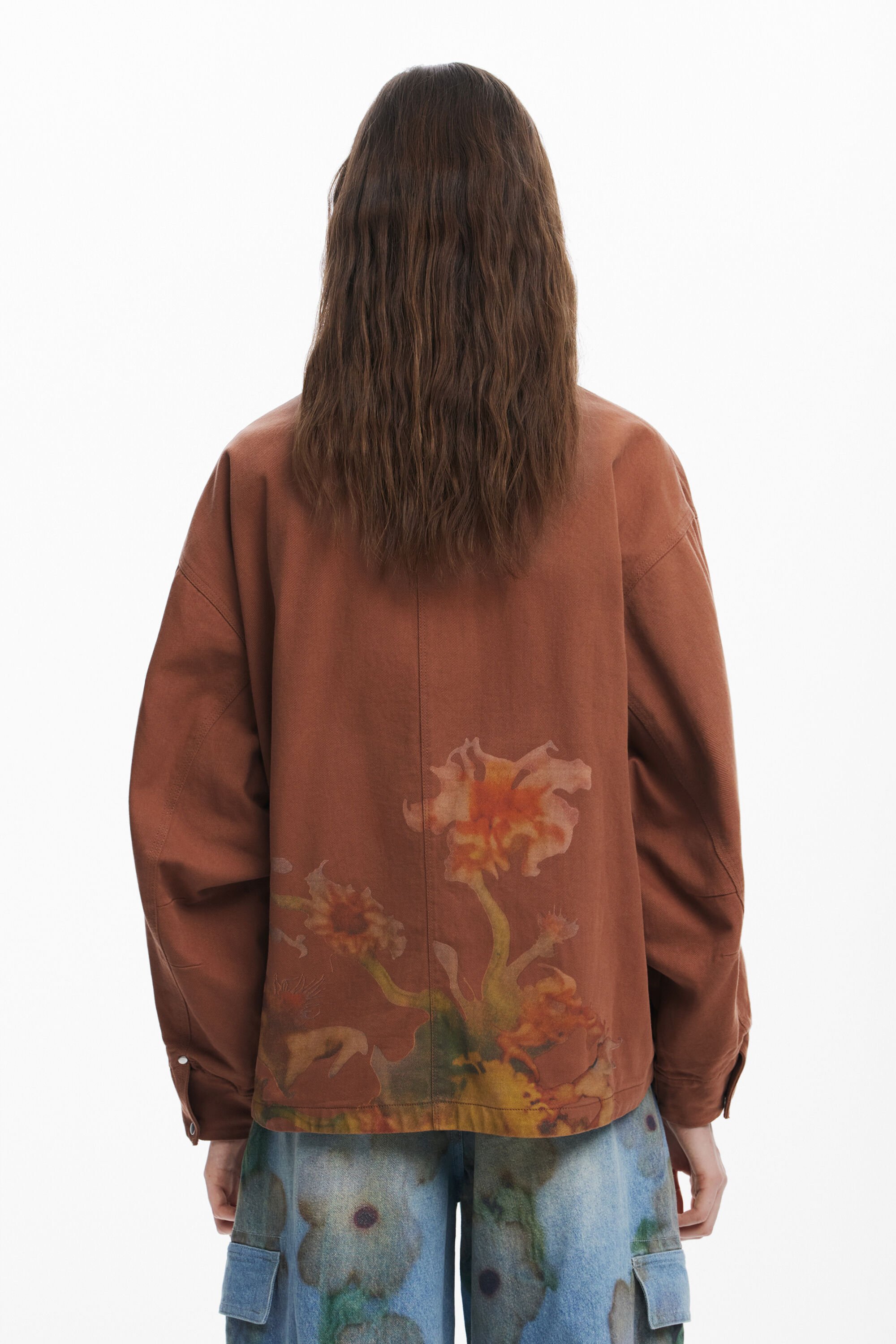 Desigual X Collina Strada Floral Print Trucker Jacket In Brown