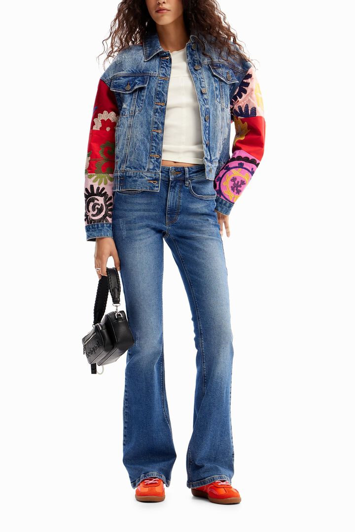 Short patchwork denim jacket