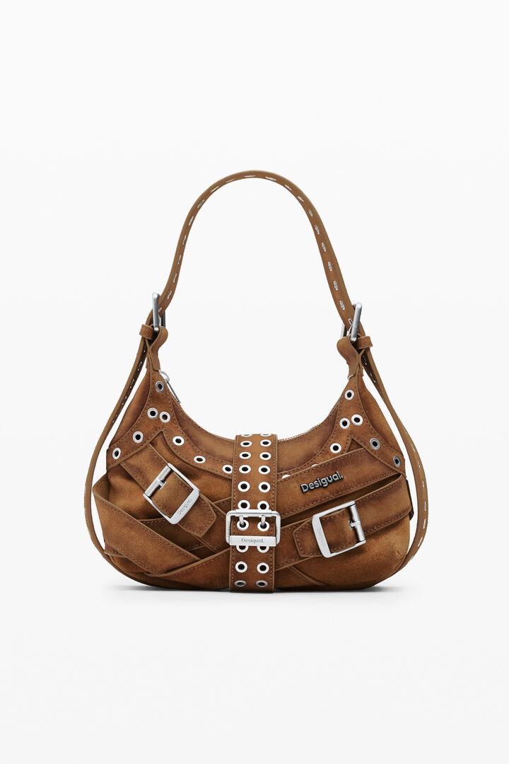 Medium leather bag with buckles
