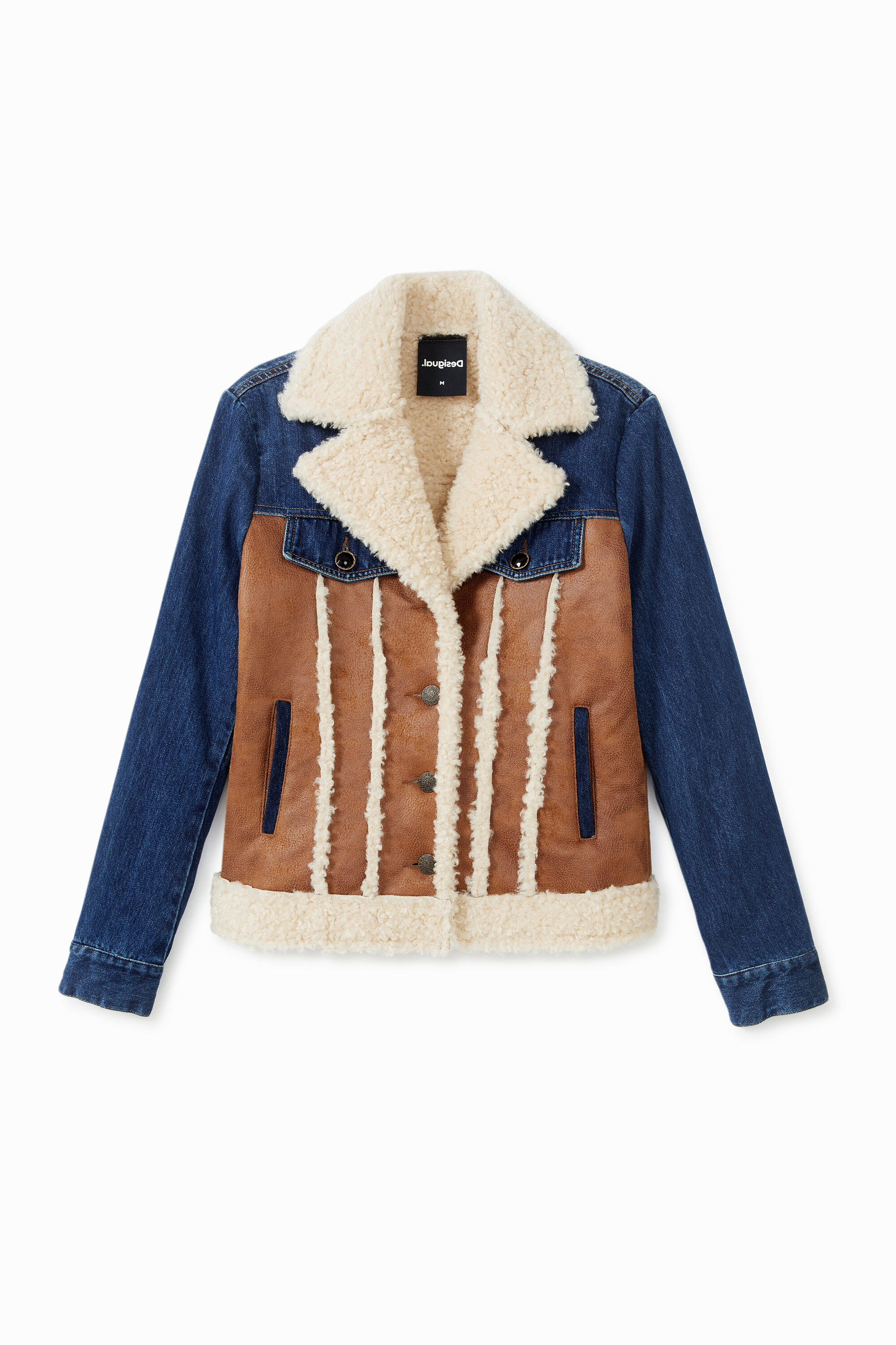 Desigual Denim Jacket Fleece In Brown
