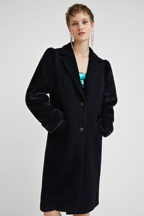 Coat With Fur Effect Sleeves Desigual Com, Trench Coat H M Thailand