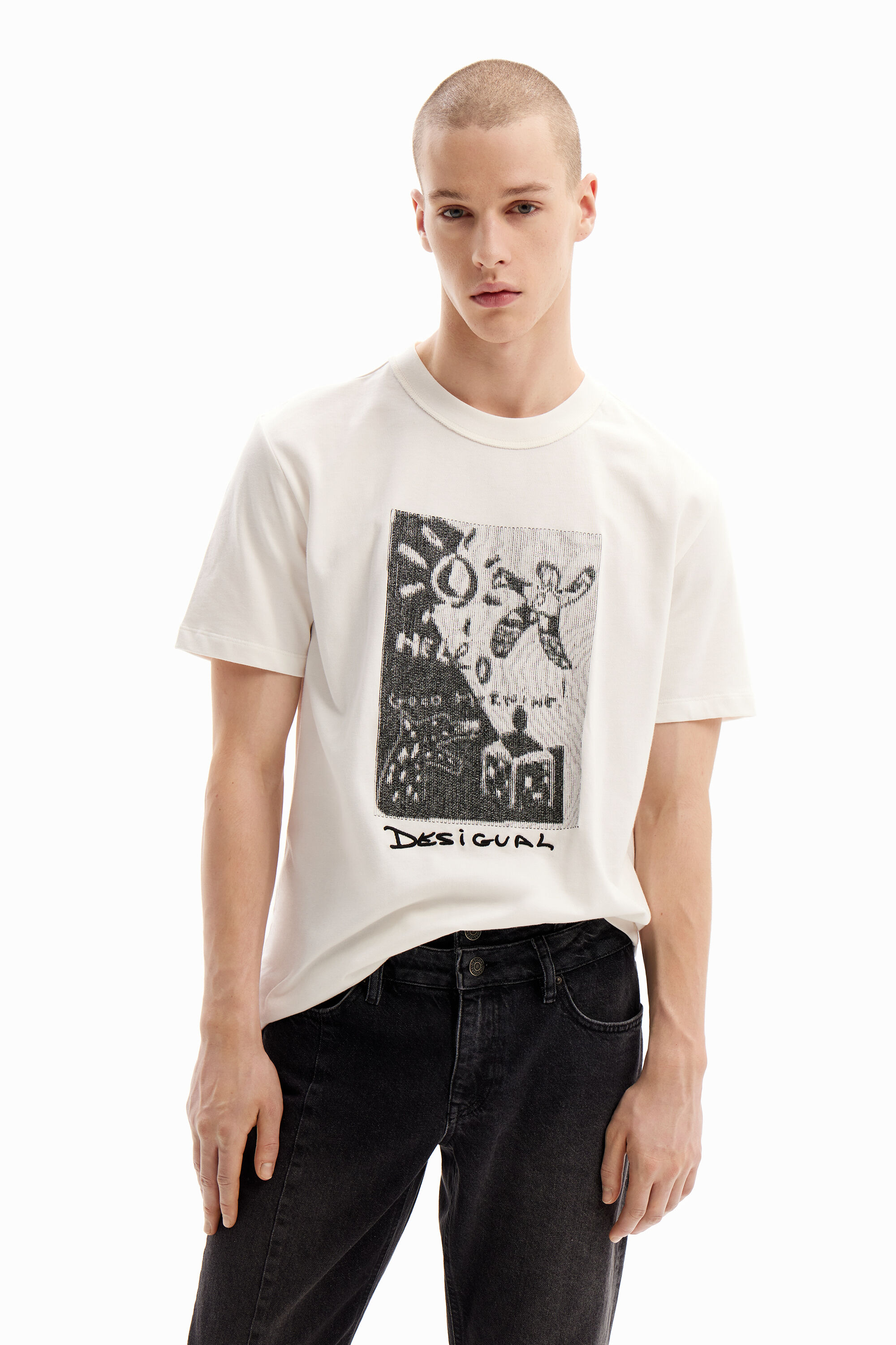 Desigual Arty Embroidered T-shirt In White