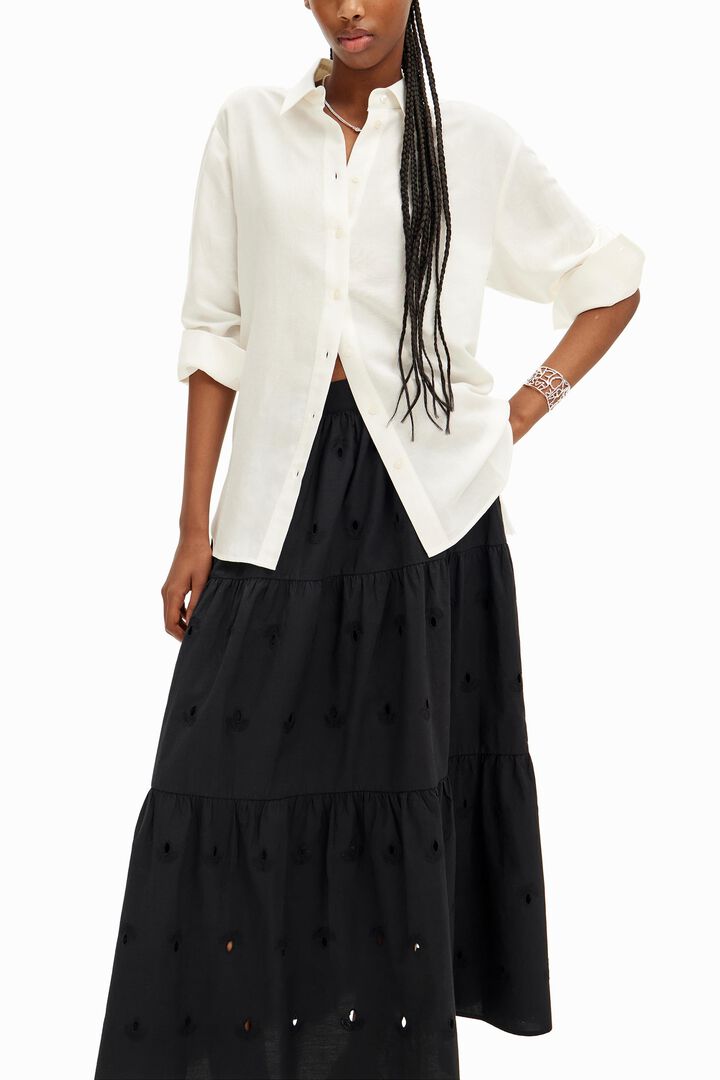 Swiss embroidery midi skirt | Desigual