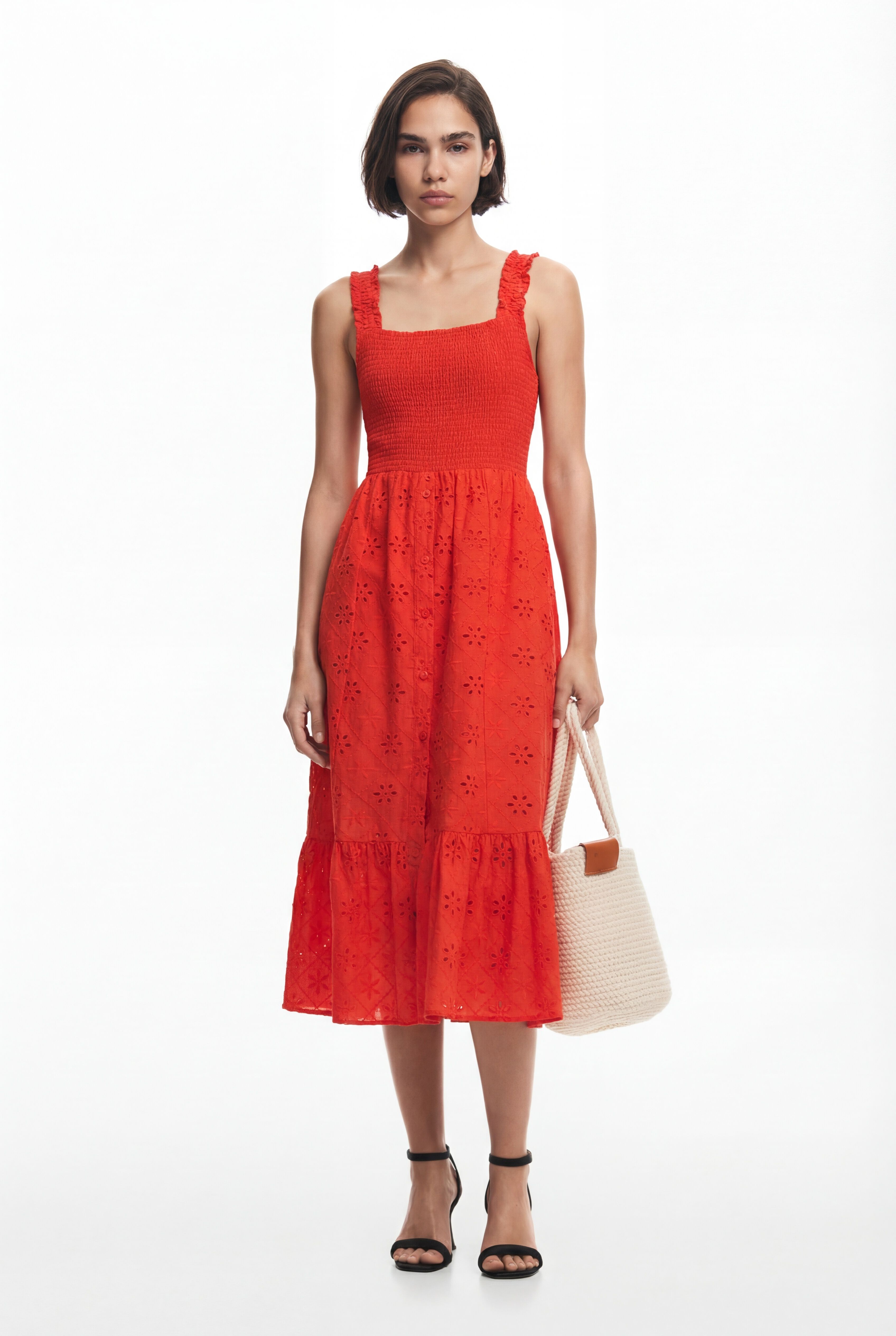 Desigual, Midikleid mit Stickereien, Baumwolle, Orange, XS