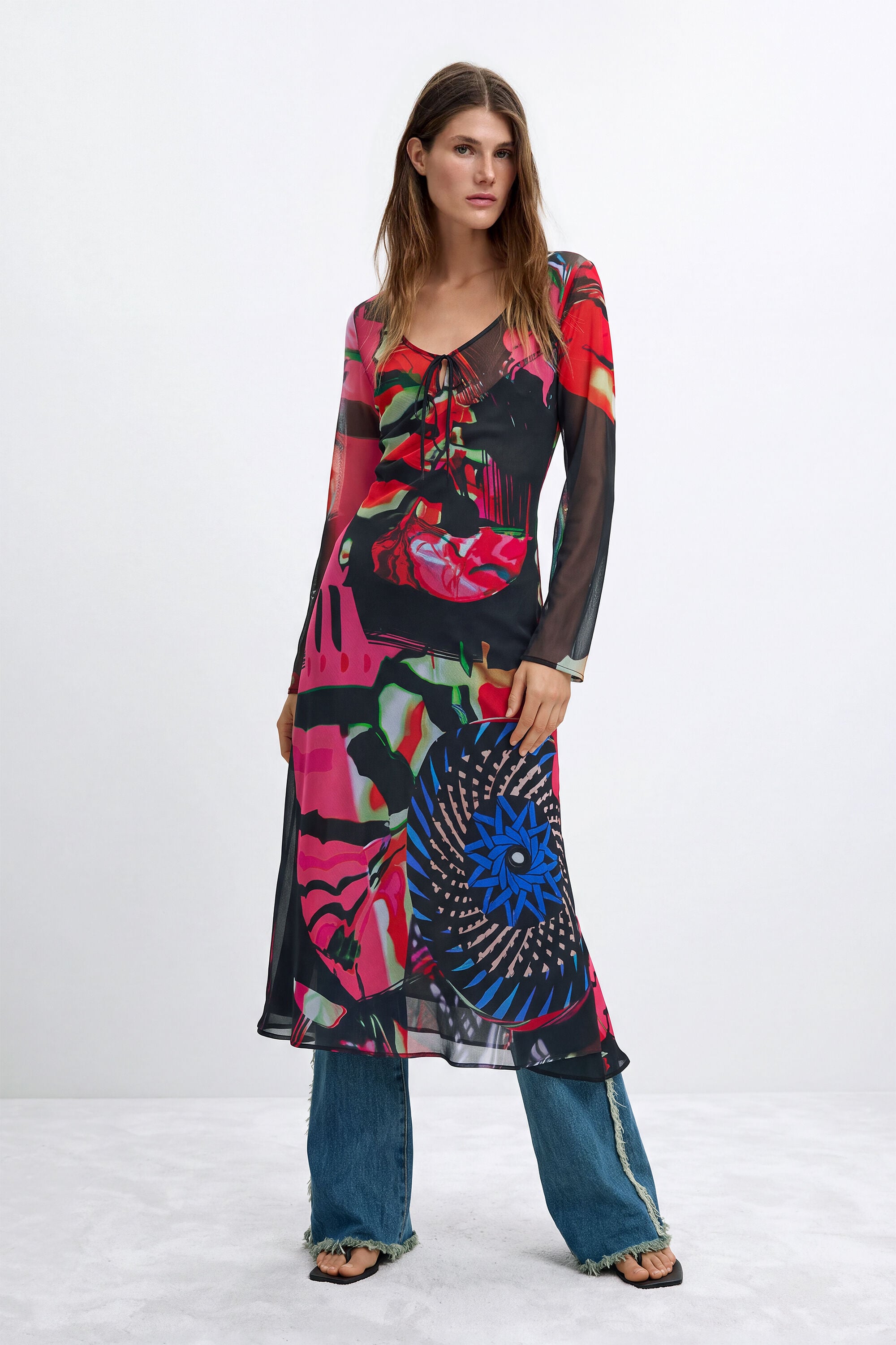 Desigual Donna Nero Abito Stampato A Maniche Lunghe M. C. Lacroix Extra Piccolo