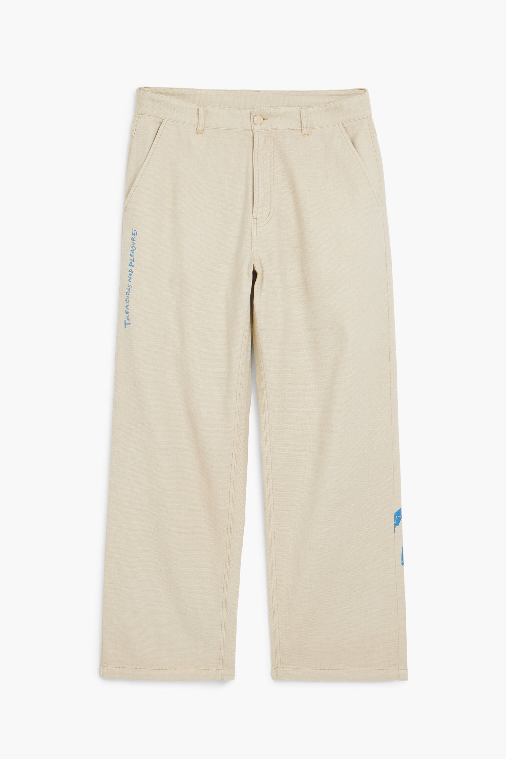Pantalón largo palmera, Algodon, Blanco, 36