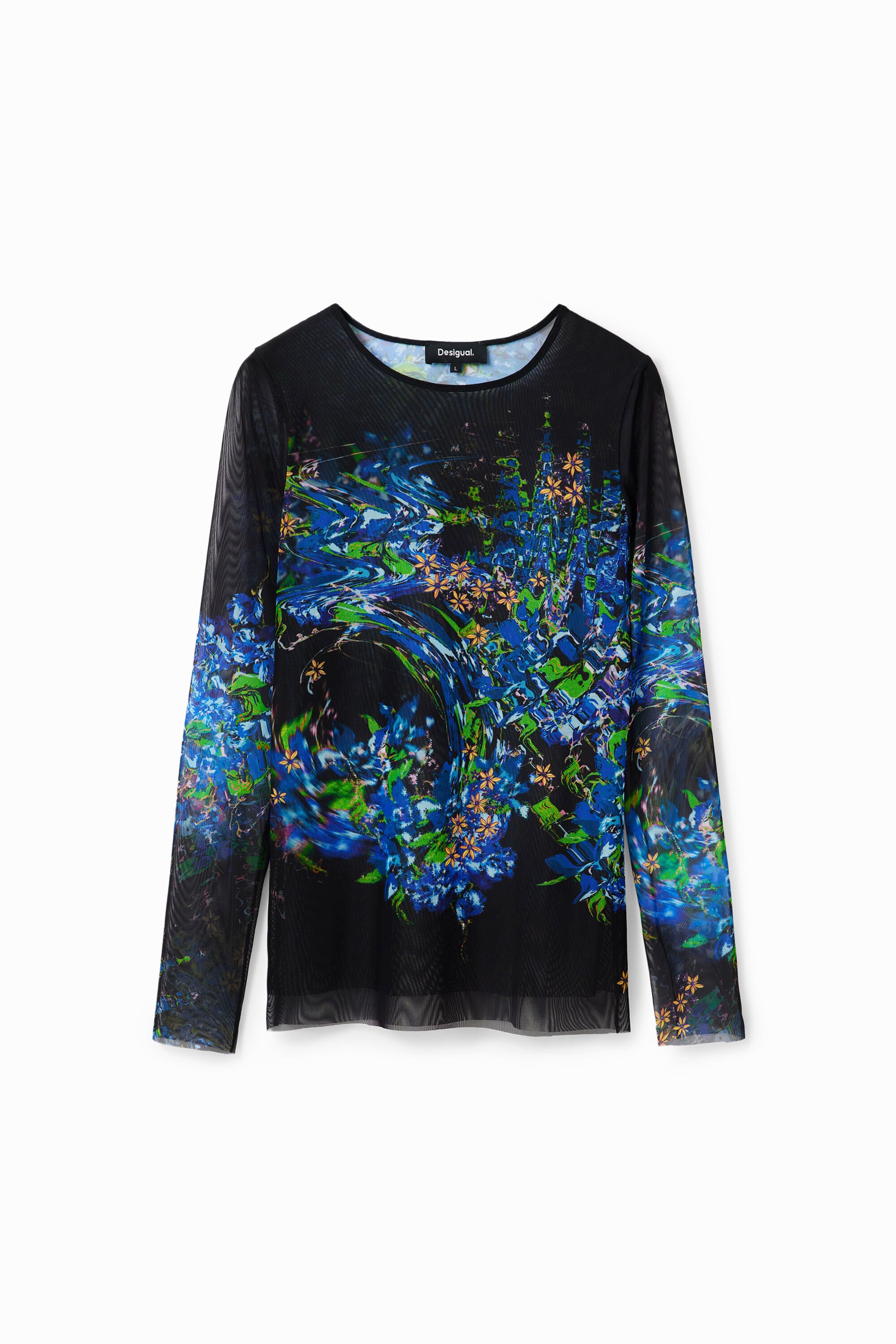 Gebloemd tulen T-shirt