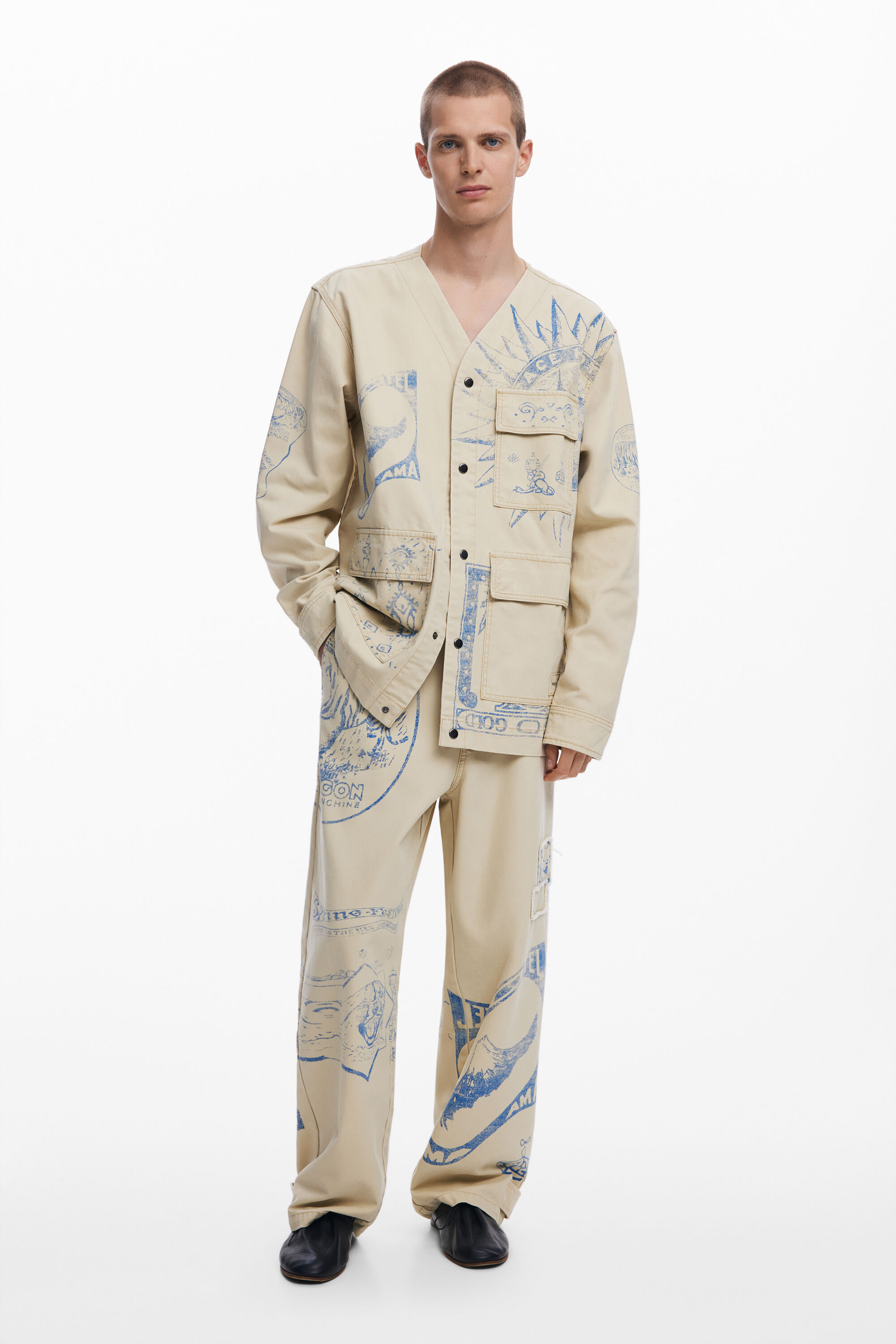 Desigual Ethnic Print Jacket In White